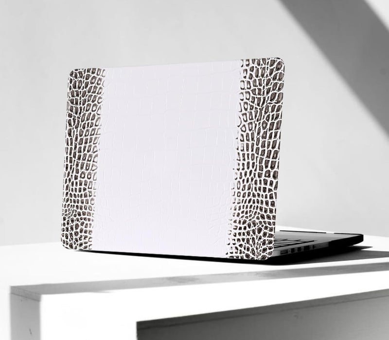 KEROM Compatible with Crocodile MacBook Air 13 Inch Case 2025-2022 M4 M3 M2 A3240 A3113 A2681, Textured Elegant Luxury Aligator Skin Snakeskin PU Leather Hardshell Case & Keyboard Cover, Black White - Image 1